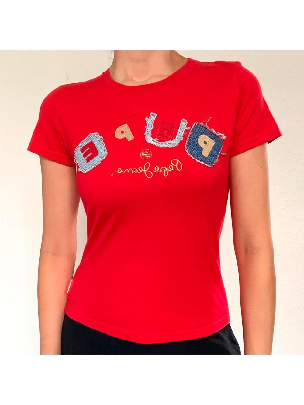Y2K Pepe Jeans London red embroidered baby tee